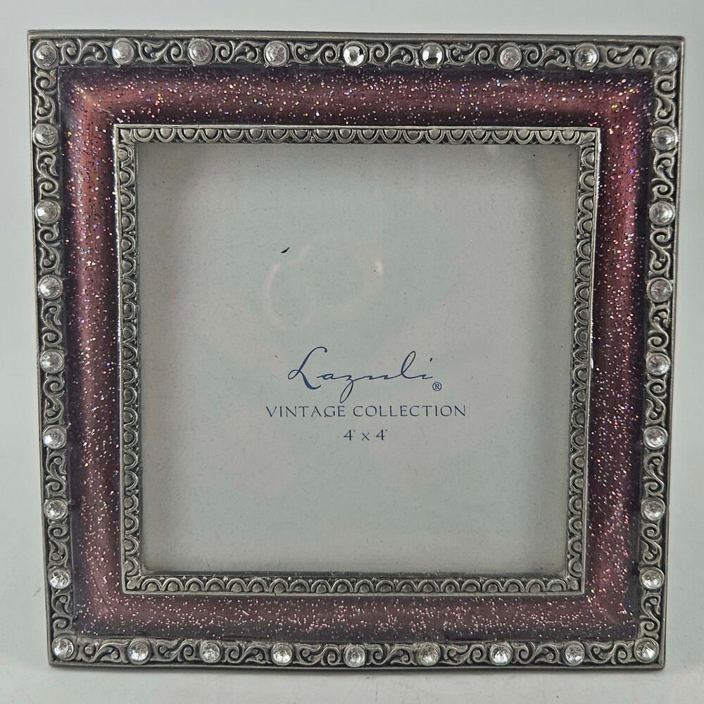 Lazuli Vintage Collection jeweled pink glitter enamel photo picture frame